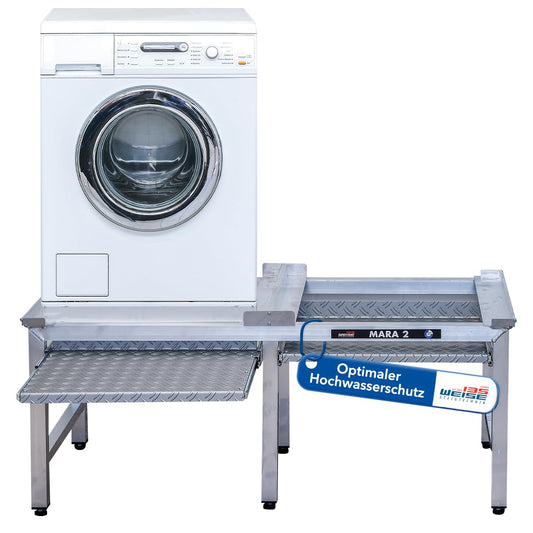 Weise MARA 2 Waschmaschinen Doppel-Unterbau 50 cm mit Auszug. Weißer, rechteckiger Doppel-Unterbau erhöht zwei Waschmaschinen/Trockner. Mit Auszug für Wäschekörbe/Arbeitsfläche.