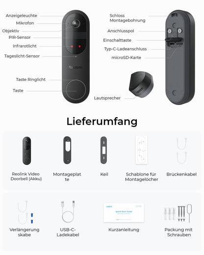 Reolink Video Doorbell Battery, kabellose 2K Videotürklingel