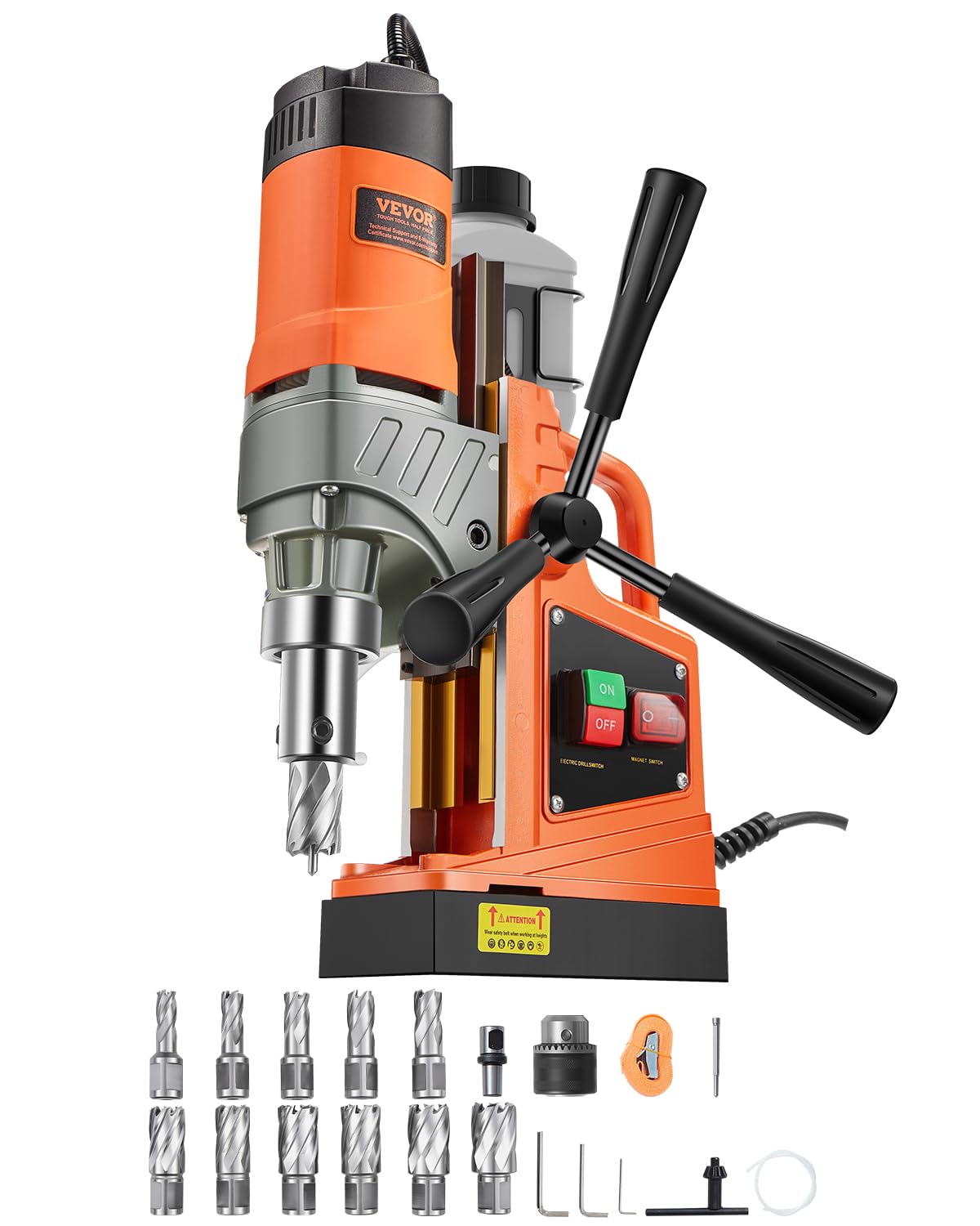 VEVOR Magnetbohrmaschine ZT-40H, 1450 W Kernbohrmaschine 12500 N, orange, mit Kühlmitteltank