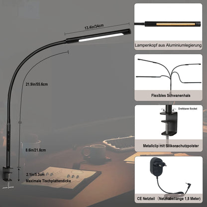 EYOCEAN LED Schreibtischlampe, dimmbare Klemmleuchte, schwarz