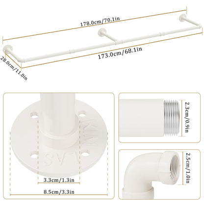 Yawinhe Industrierohr Kleiderstange zur Wandmontage, 178 cm, Creme