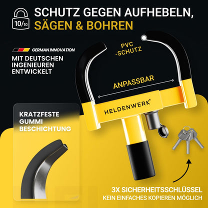 HELDENWERK Parkkralle Radkralle mit Hochsicherheitsschloss, 18-30 cm