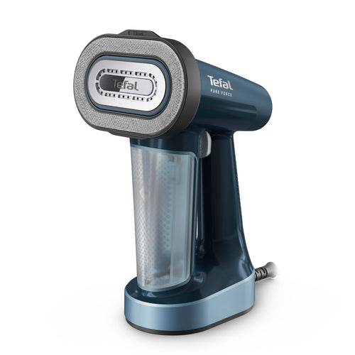 Tefal Pure Force 3-in-1 Dampfbürste Keramiksohle DT8755E0, Blau, blaues Handgerät mit Keramiksohle zur schnellen Textilglättung und -auffrischung.