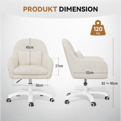 Aivermeil Samt Homeoffice Drehstuhl mit Kopfkissen – Beige