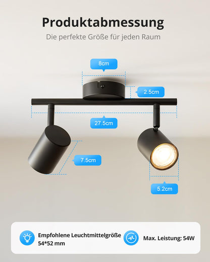 Gr4tec Deckenstrahler LED 2-flammig, schwenkbar, GU10, schwarz