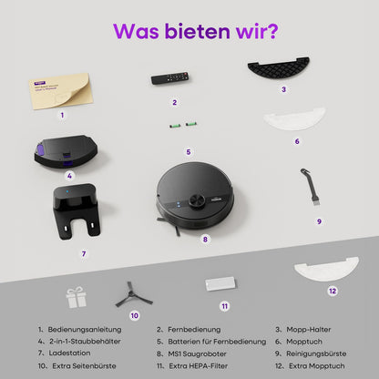 MONSGA MS1 Saugroboter mit Wischfunktion, 5000 Pa, LiDAR, Schwarz