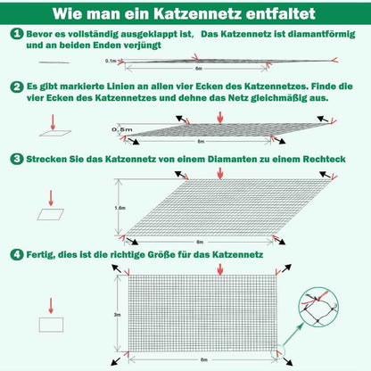 Tatamiyya Katzennetz für Balkon 6x3 m, drahtverstärkt, schwarz