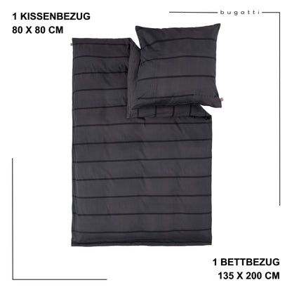 bugatti Satin Bettwäsche 135x200 cm anthrazit/schwarz Reissverschluss