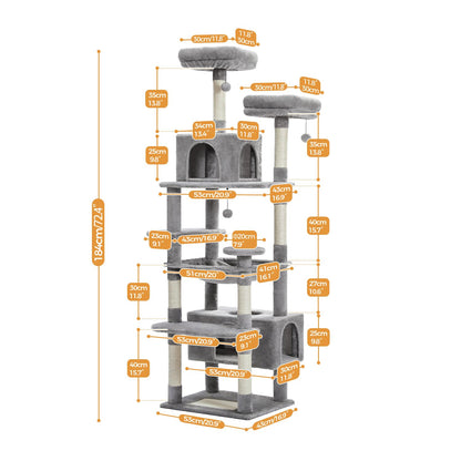 PAWZ Road Kratzbaum für Grosse Katzen, Stabil 184 cm – Grau