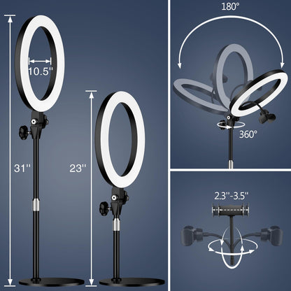 Yarrashop LED Ringlicht mit Stativ, 10.5 Zoll, 3 Lichtfarben, Schwarz