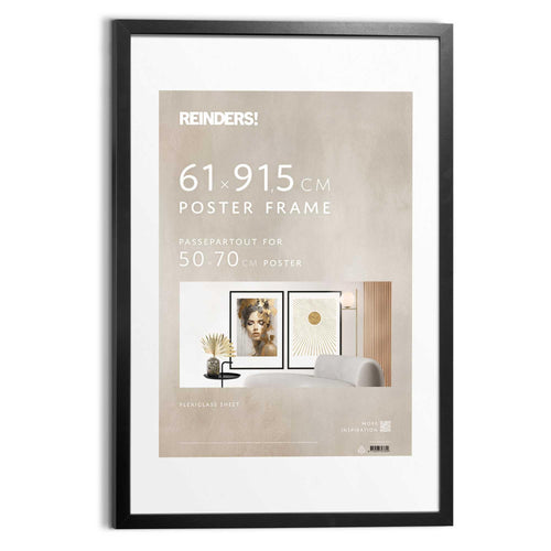 REINDERS Bilderrahmen schwarz MDF 61x91,5 cm mit Passepartout 50x70 cm und Acrylglasfront