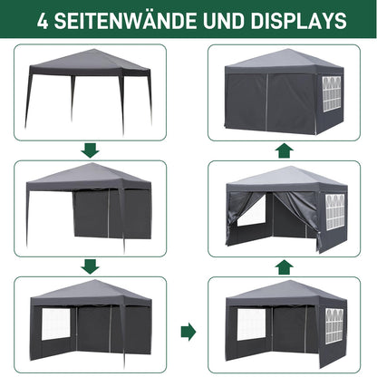 TactFire Faltpavillon 3x3 m wasserdicht mit 4 Seitenteilen, grau