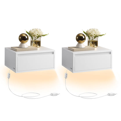 VASAGLE Nachttisch hängend 2er Set – Wolkenweiss LET854W01. Zwei rechteckige, wolkenweisse Wandnachttische für Ablage & Stauraum am Bett.