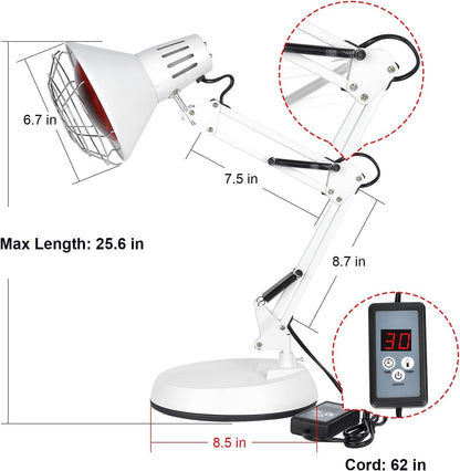 Relassy Infrarotlampe 150W Rotlichtlampe mit Timer, 10 Stufen