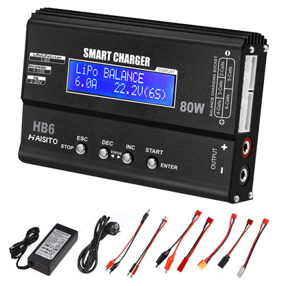 Haisito HB6 LiPo Ladegerät 80W 6A mit Balancer für RC Akkus, LED-Bildschirm und Metallgehäuse