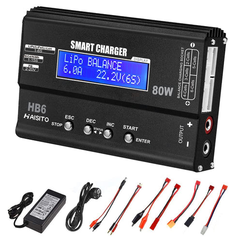 Haisito HB6 LiPo Ladegerät 80W 6A mit Balancer für RC Akkus, LED-Bildschirm und Metallgehäuse
