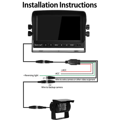 YEDDY Rückfahrkamera-Set JN-1801, 7-Zoll-Monitor, IP68, Nachtsicht