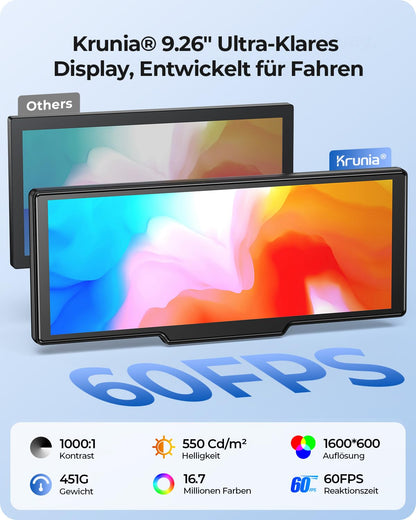 Krunia T93 kabelloses CarPlay Display 9,26 Zoll mit 4K Dual-Dashcam
