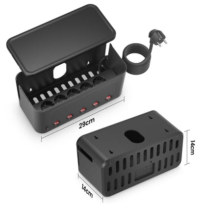Kiykzi Steckdosenleiste mit Kabelbox, einzeln schaltbar, Schwarz