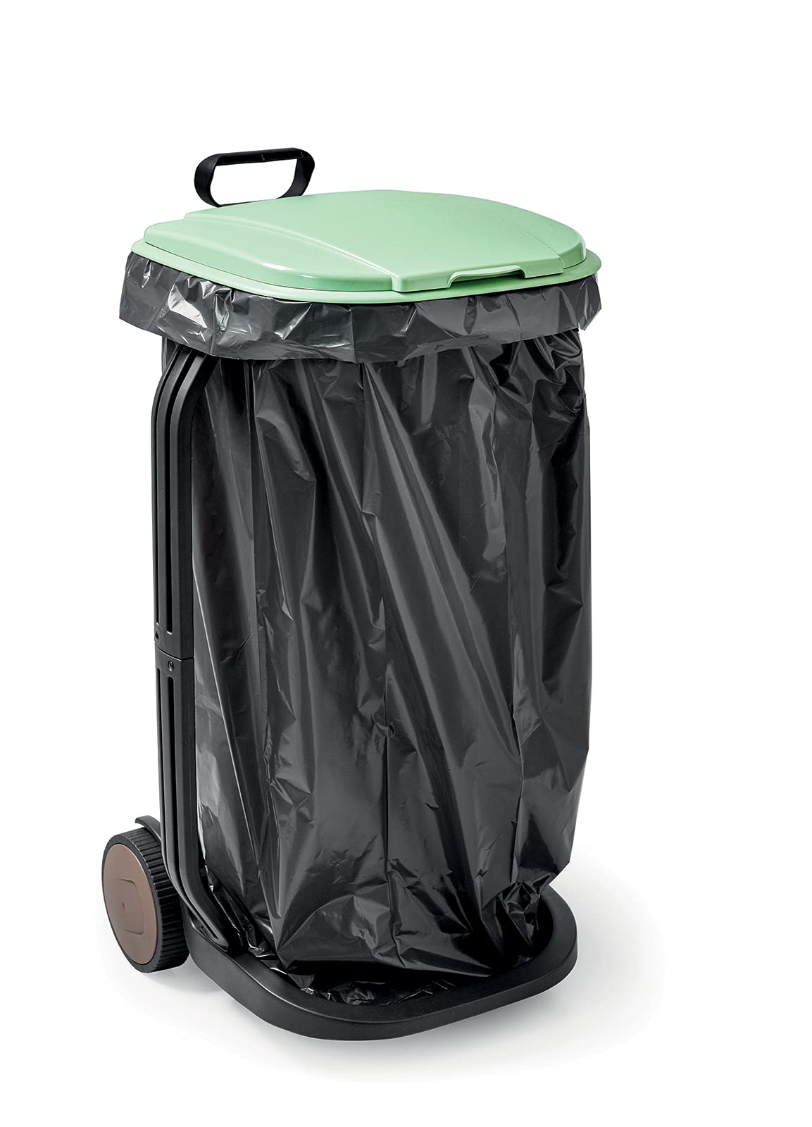 G.F. Müllsackständer RECO aus recyceltem Kunststoff, Grün, mit Deckel und Rädern
