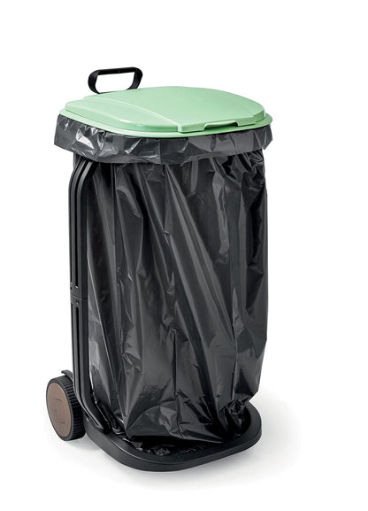 G.F. Müllsackständer RECO aus recyceltem Kunststoff, Grün, mit Deckel und Rädern