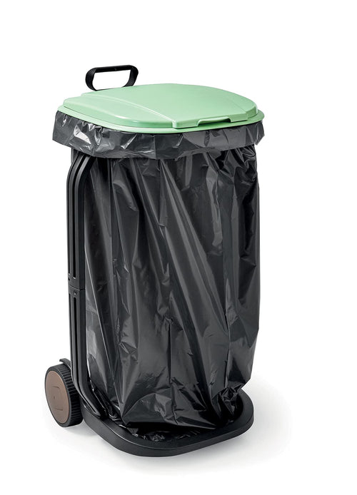 G.F. Müllsackständer RECO aus recyceltem Kunststoff, Grün, mit Deckel und Rädern