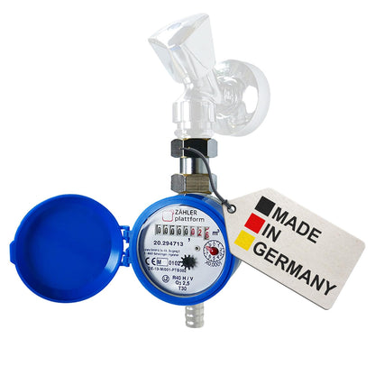 ZÄHLER plattform Wasserzähler Garten geeicht 2026 Wasseruhr MADE IN GERMANY Gartenwasserzähler Zapfhahn Qn 1,5 BL 80 mm 3/4 Zoll