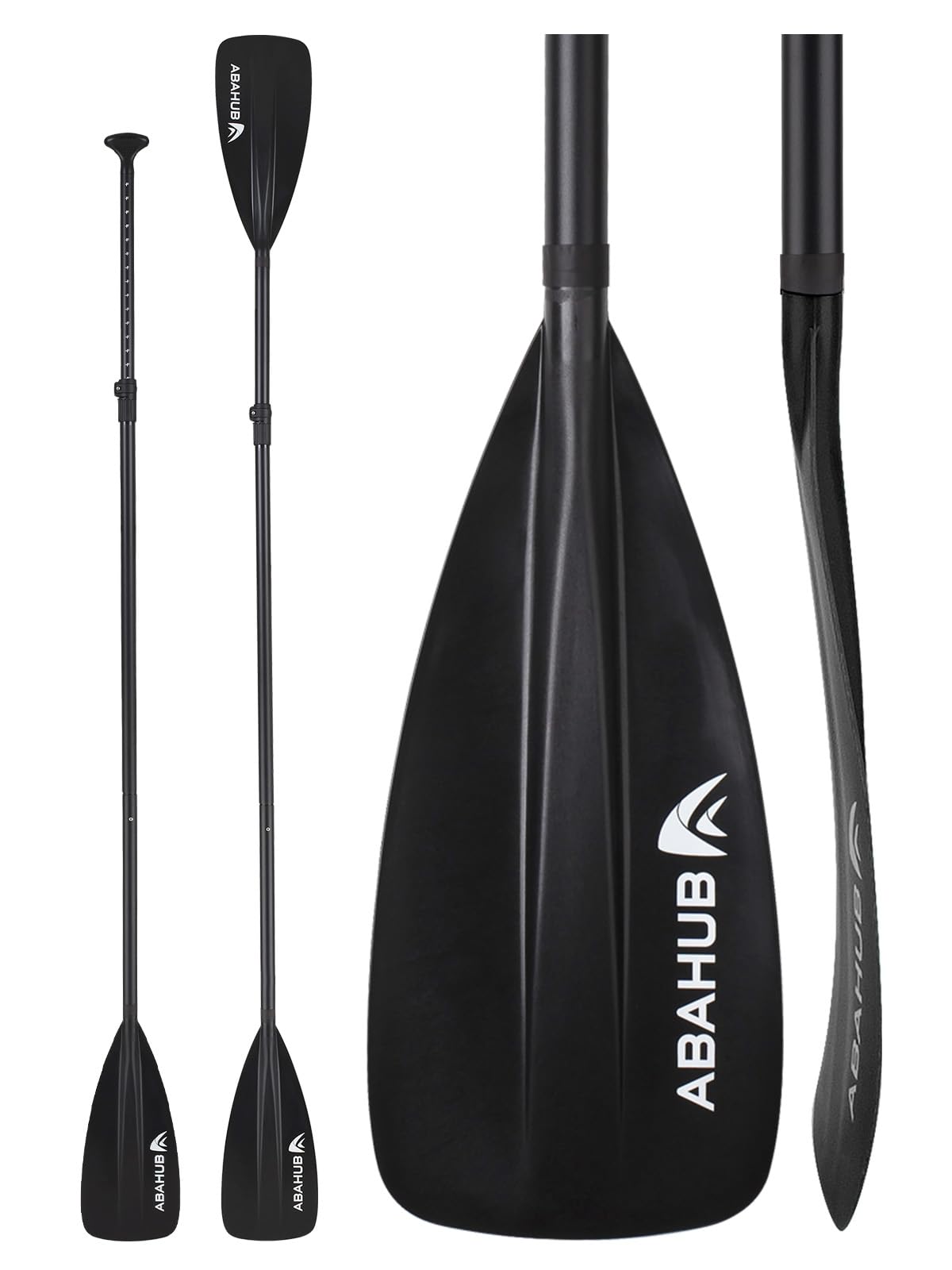 Abahub 2-in-1 SUP- und Kajakpaddel, Aluminium, verstellbar, schwarz mit Nylon-Klinge und viergeteiltem Schaft
