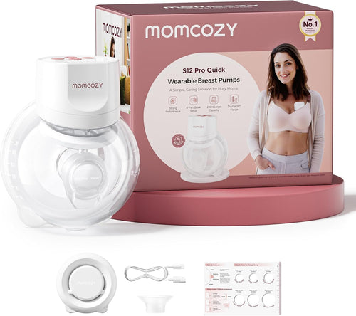 Momcozy Milchpumpe Elektrisch S12 Pro, freihändig, Weiss mit DoubleFit Hybrid-Brusthaube