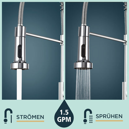 FORIOUS Küchenarmatur Hoher Bogen Ausziehbrause - Polierter Chrom