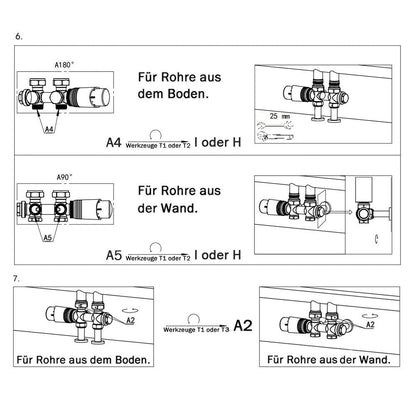 SwissTherm Multiblock Thermostat Armatur - Mittelanschluss Eck/Durchgang 50mm