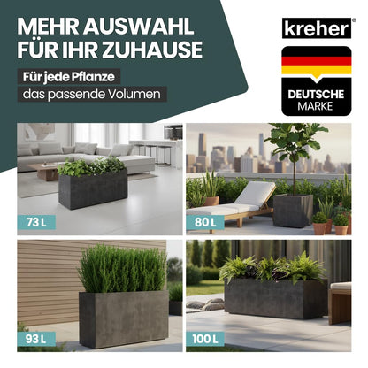 Kreher Millennium Pflanzkübel 40 L Anthrazit, Naturstein-Optik