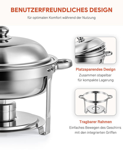 Wilprep Chafing Dish Set Speisenwärmer - 2er Set Rund 5L