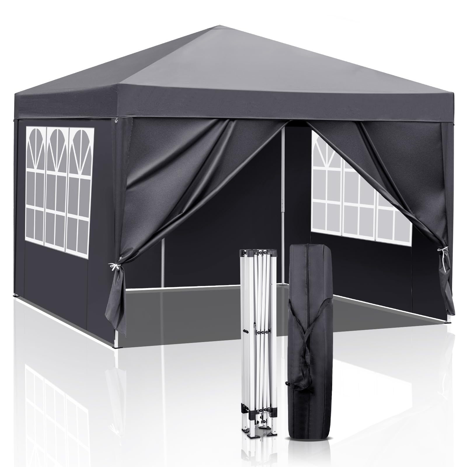 TactFire Faltpavillon 3x3 m wasserdicht mit 4 Seitenteilen, grau