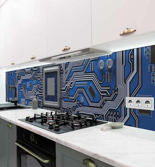 MyMaxxi Schaltkreis blau grau Küchenrückwand Folie matt 280x60cm. Schützt und dekoriert die Küchenwand.