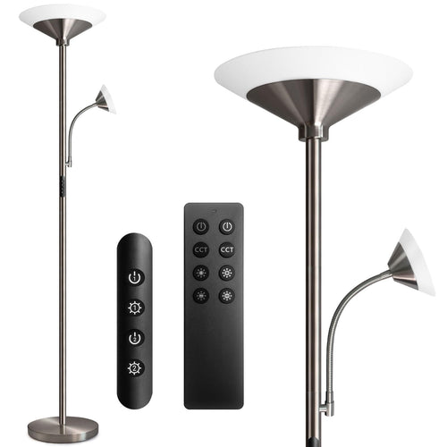 BBHome Stehlampe Deckenfluter LED dimmbar Leselampe - Silber