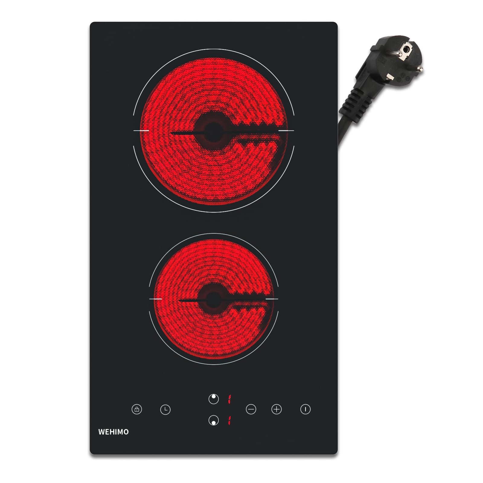 WEHIMO Domino Glaskeramikkochfeld 2 Platten, 3000 W, Touchsteuerung mit zwei Kochzonen für alle Töpfe