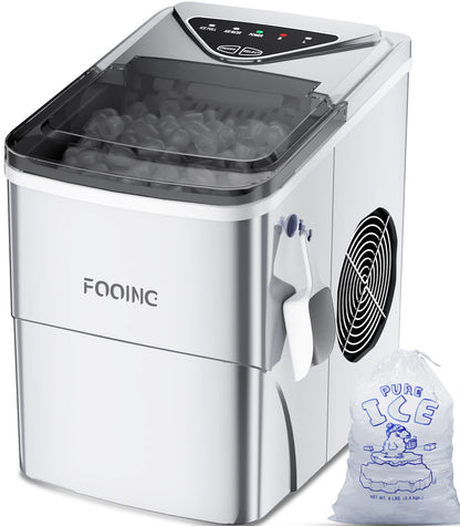 IceMaster Eiswürfelmaschine, silbernes, kompaktes Gerät, produziert klare Eiswürfel zur Getränkekühlung.