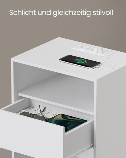 VASAGLE Nachttisch LET777W04 mit Ladefunktion und Schublade, mattweiss