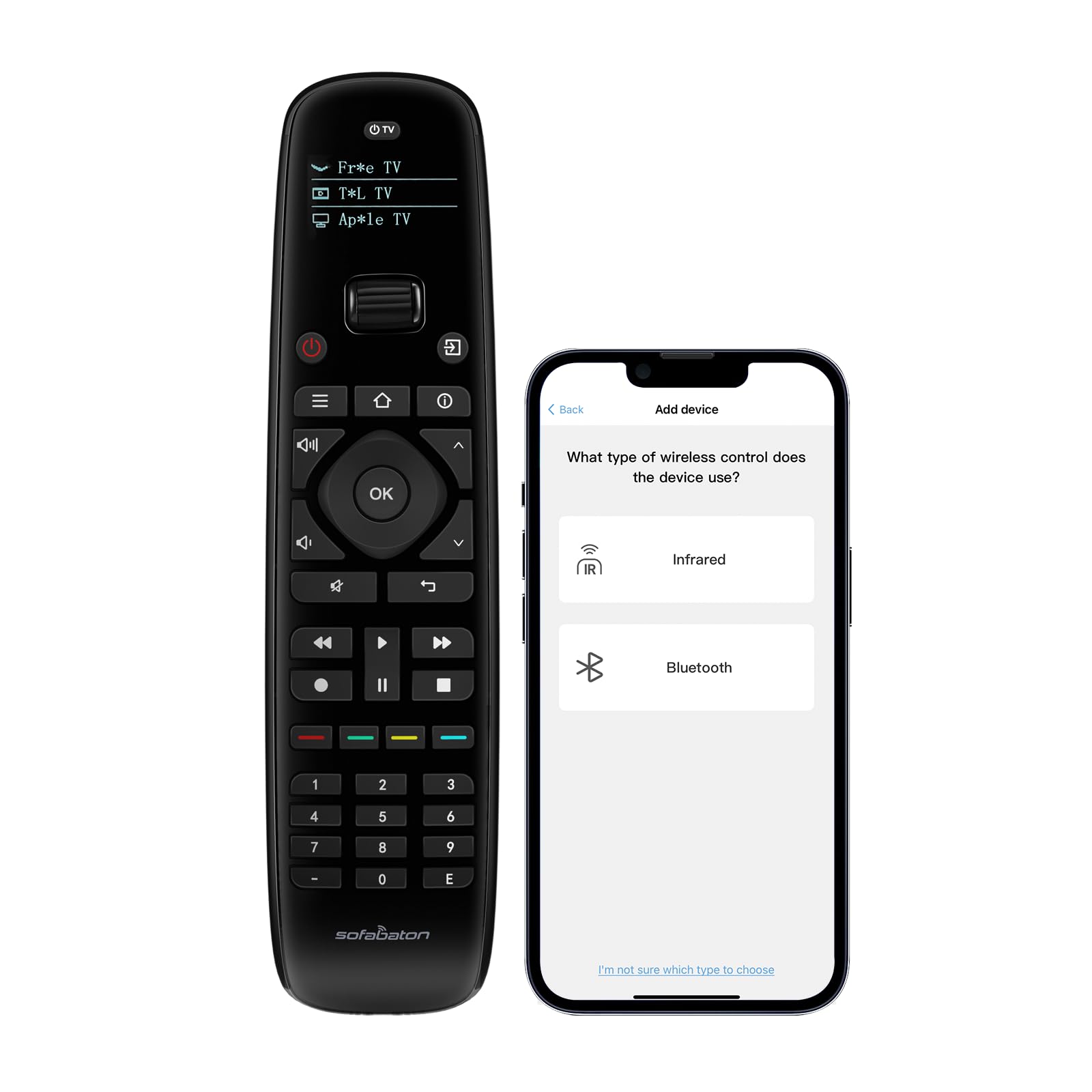 SofaBaton U2 Universal All-in-One Fernbedienung mit APP: Schwarze, ergonomische Fernbedienung. Steuert TV, Audio & Smart Home.