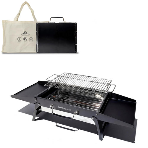 Charmline Holzkohlegrill CL-PGL, faltbarer Campinggrill, schwarz aus legiertem Stahl