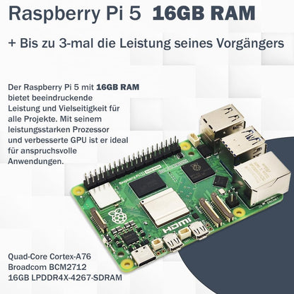 Raspberry Pi 5 16GB Kit – PCIe M.2 NVMe Metallgehäuse