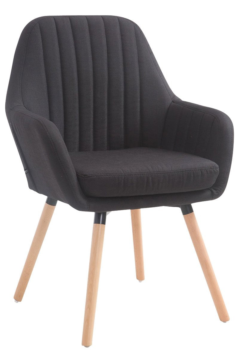 CLP Retrostuhl Florian Esszimmerstuhl – Stoff Schwarz Natur. Schwarzer Stoffstuhl im Retro-Design mit Naturholzbeinen. Dient zum Sitzen am Esstisch.