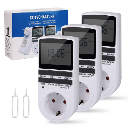 Digitale Zeitschaltuhr Steckdose – Deutsche Ausführung, 3er Set Weiss