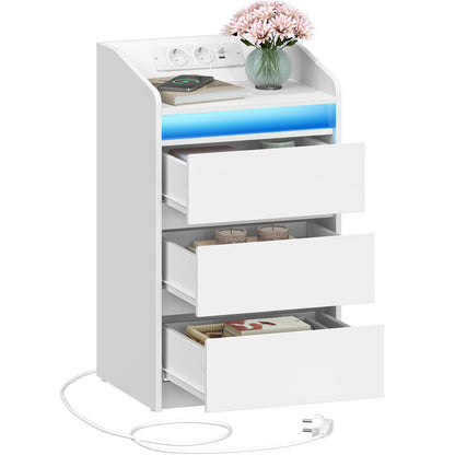 Hzuaneri Nachttisch NS40003X - 3 Schubladen, Ladestation, LED, Weiss