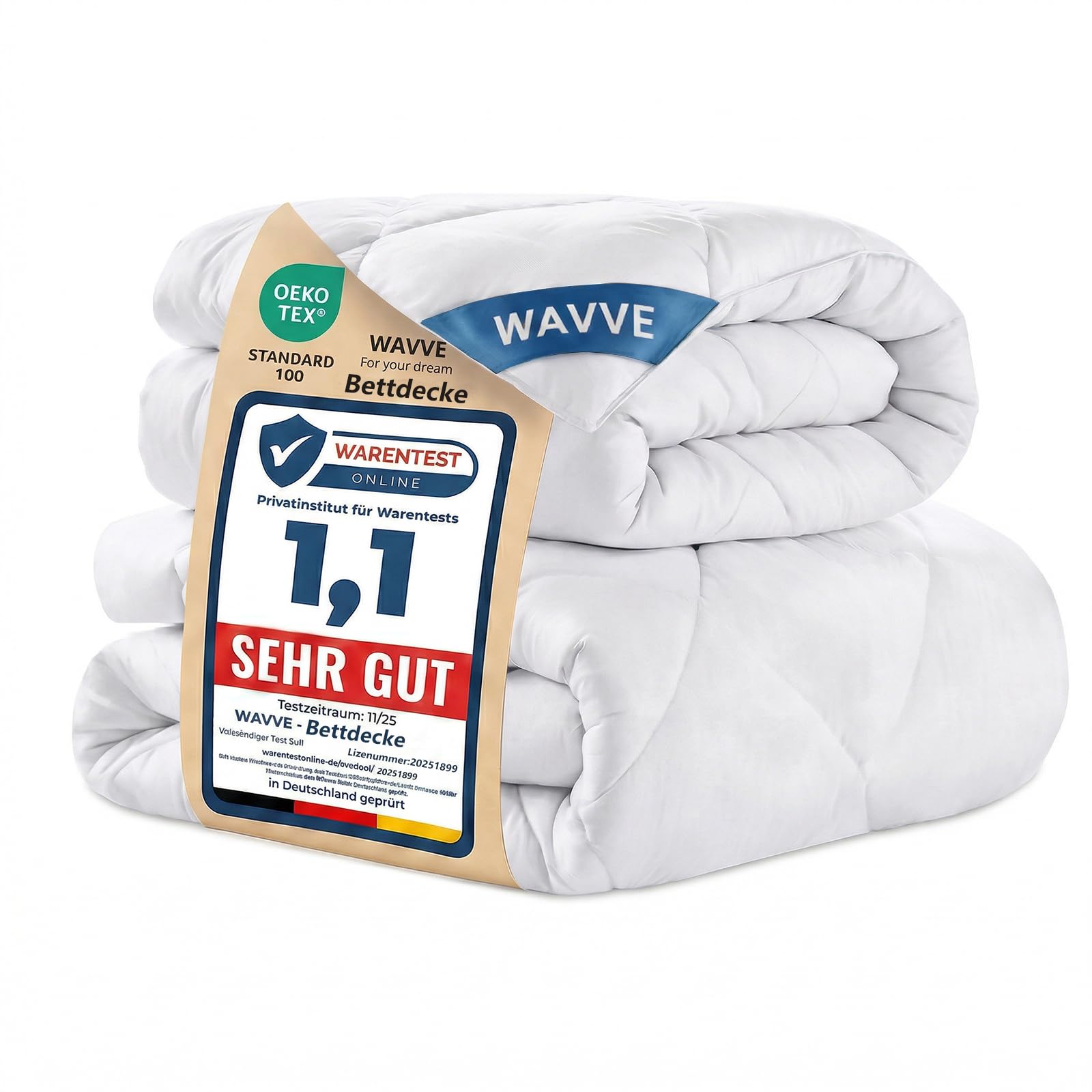 WAVVE Bettdecke 200x200 cm, 4-Jahreszeiten Steppdecke aus Mikrofaser, weiss mit Kastensteppung