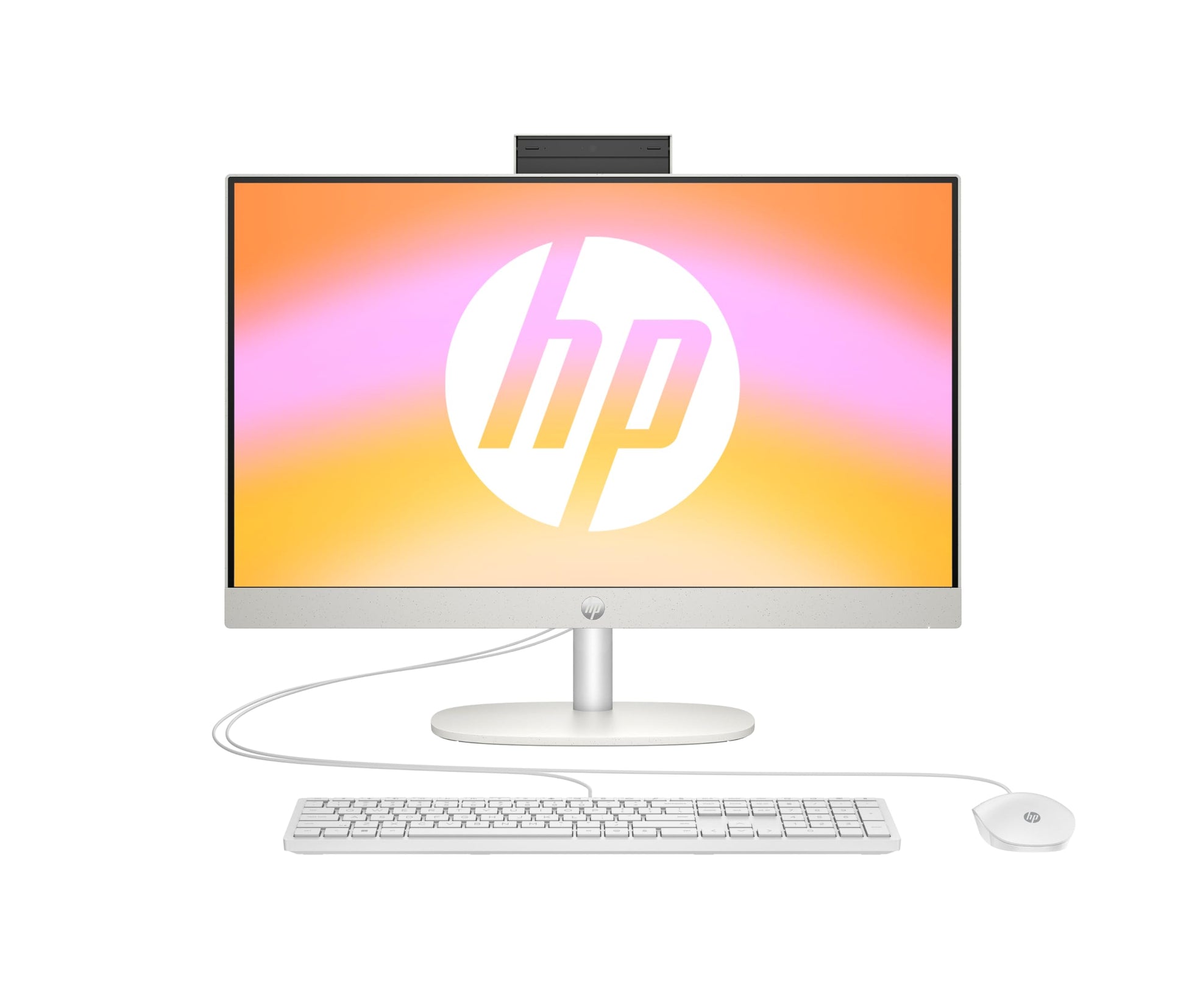 HP All-in-One-PC 23.8" FHD Touch AMD Ryzen 5 7520U - Weiss. Weisser 23.8" FHD Touch-PC für PC-Anwendungen.