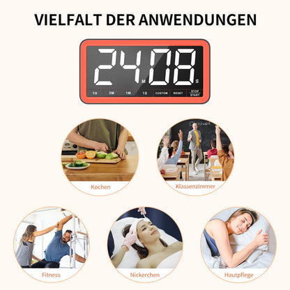 VOCOO Küchentimer digital, 19,8 cm LED-Anzeige, Magnet, Schwarz-Orange