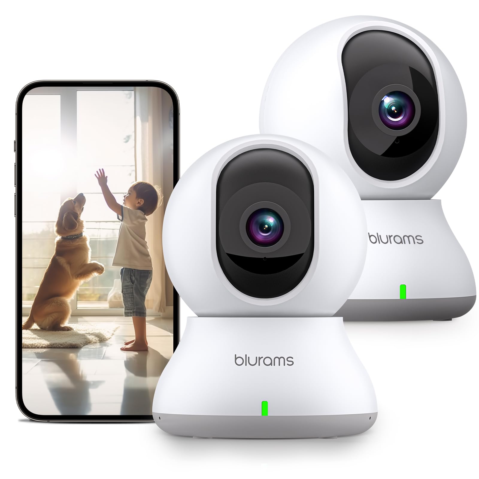 blurams Überwachungskamera Innen WLAN 2K 360° - 2er Pack: Zwei weiße, kompakte Kameras für 2K-Innenraumüberwachung mit 360°-Sichtfeld.