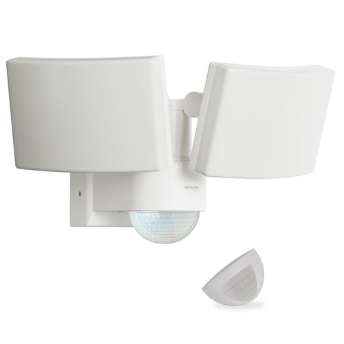Oktaplex Cali Dos LED Aussenstrahler – Bewegungsmelder 40W weiss. Kompakter, weisser LED-Strahler mit Bewegungsmelder für automatische Aussenbeleuchtung.